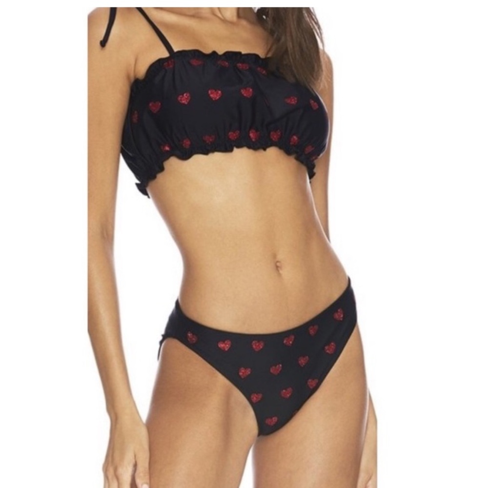 Beach Riot glittery red heart / black bikini NWT size XS